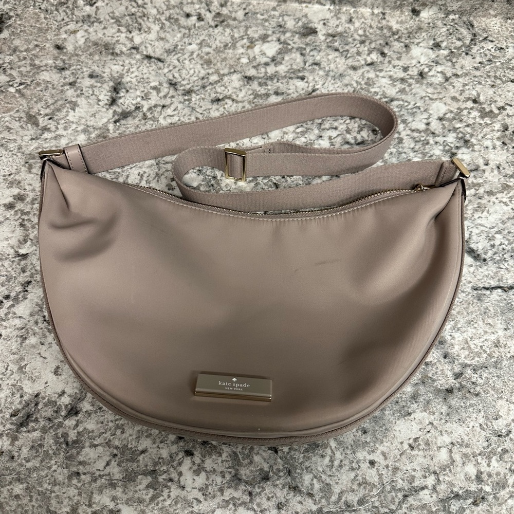 kate spade soft taupe crescent shoulder bag